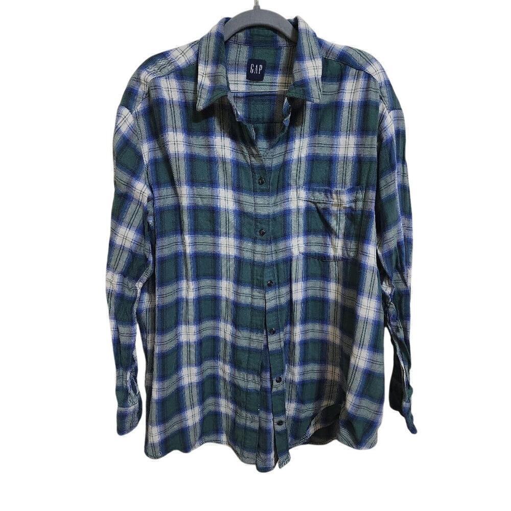 Men's Gap LS Flannel Green Plaid Size XL